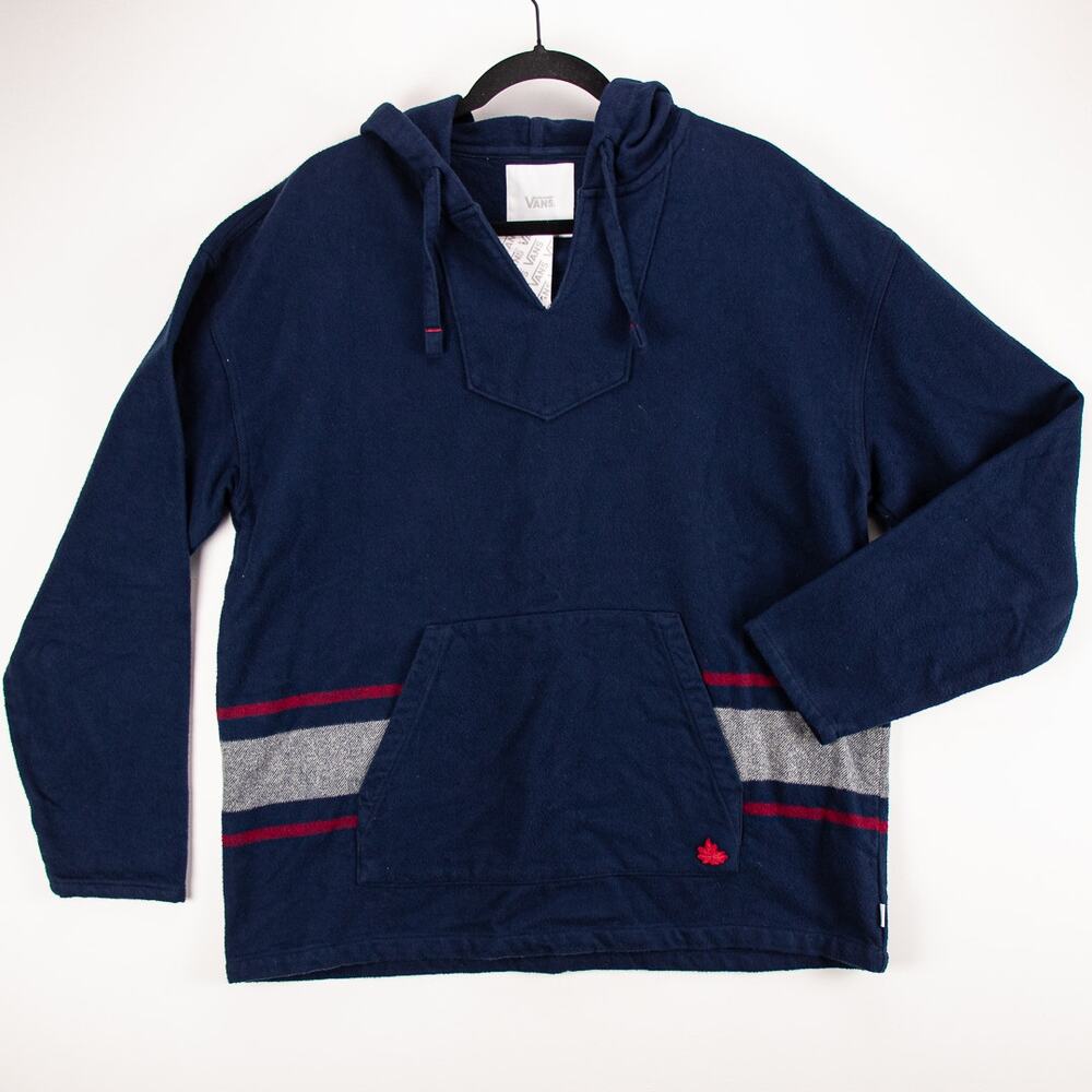 Vans Baja Hoodie Men’s M Navy Blue Soft Pullover Stripe Logo Casual Skatewear